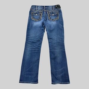 Silver Jeans Suki Womens 32x30 Blue Mid Slim Boot Whiskered Faux Flap Pocket